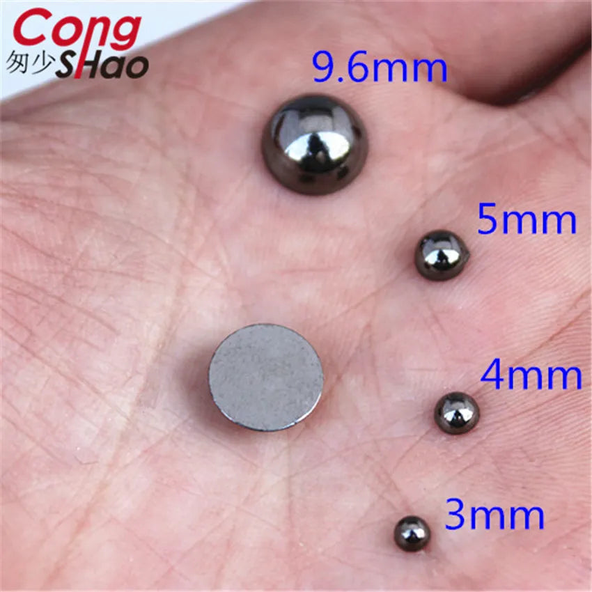 Flatback Half Round Ancient Silver Pearl ABS Imitation Pearl Rhinestones Scrapbook Bead 3D Non HotFix Nail Art Decoration WC202