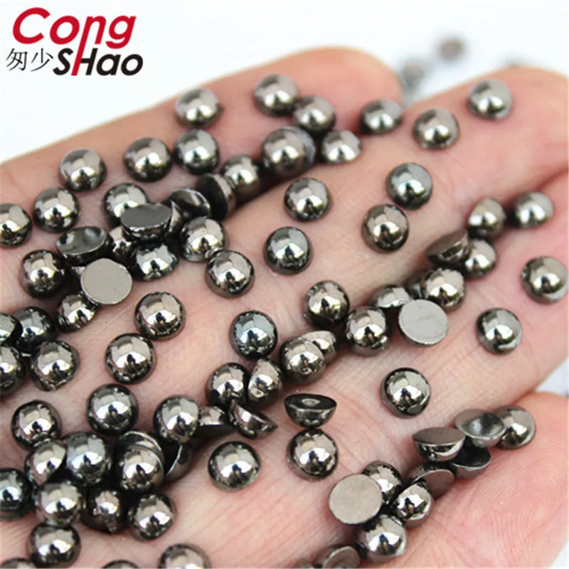 Flatback Half Round  Ancient Silver Pearl ABS Imitation Pearl Rhinestones Scrapbook Bead 3D Non HotFix Nail Art Decoration WC202