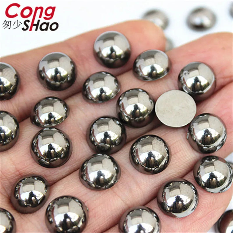 Flatback Half Round  Ancient Silver Pearl ABS Imitation Pearl Rhinestones Scrapbook Bead 3D Non HotFix Nail Art Decoration WC202