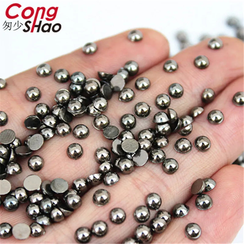 Flatback Half Round  Ancient Silver Pearl ABS Imitation Pearl Rhinestones Scrapbook Bead 3D Non HotFix Nail Art Decoration WC202